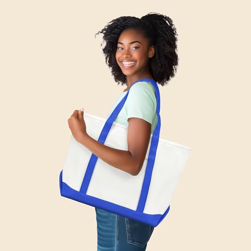DALIX 23" Premium 24 oz. Cotton Canvas Shopping Tote Bag - color: Royal Blue