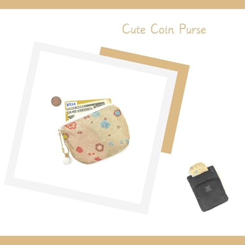 Handmade Women Coin Purse Brocade Wallet Zipper Rosary Pouch Silk Jewelry Bag - Wheat - color: Wheat