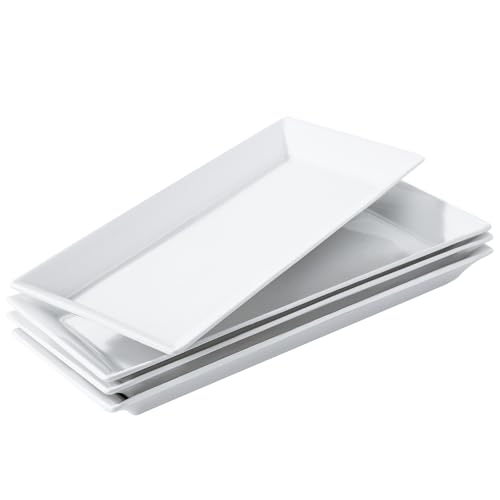 14" Rectangular Platters Set of 4, White Ceramic Platters, Large Serving Plates for Party, Entertaining, Wedding, Rectangle Serving Dishes for Steak, Sushi, Appetizer, Oven Dishwasher Safe - color: White 2