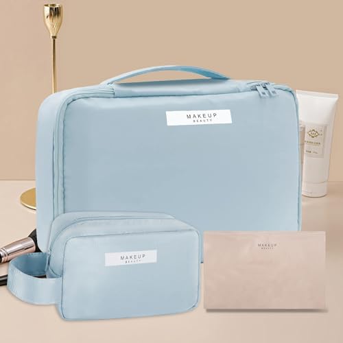 Queboom Travel Makeup Bag Cosmetic Bag Toiletry Bag for Women & Men - color: Blue-3pcs