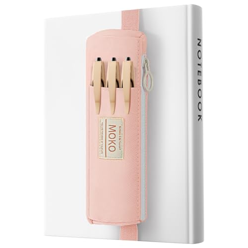 MoKo Elastic Pen Holder for Notebook, Adjustable Zipper Pouch, Pink - color: Pink