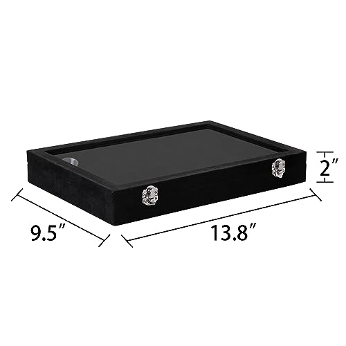Frebeauty 24 Grid Earring Organizer,Velvet Jewelry Tray with Clear Lid - color: Black, size: 24 Grid