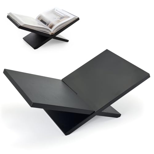 Wooden Book Stand for Display, Large Open Book Holder for Desk - color: Black