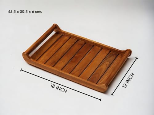 Vesta Homes Extra Large Teak Wood Rectangular Serving Tray for Home/Kitchen/Restaurant/Office Organizer/Dining Table|Premium Wooden Trays|45.5X30.5X5.7 Cm|Handmade in India - size: Extra Large