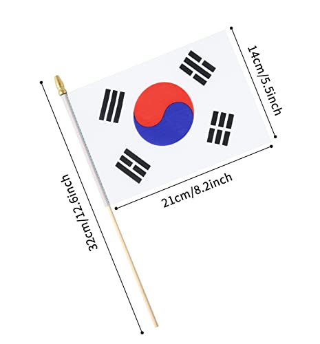 25Pack Small South Korea Flags Handheld Mini Korean Stick Flags 5x8 Inch - color: South Korea