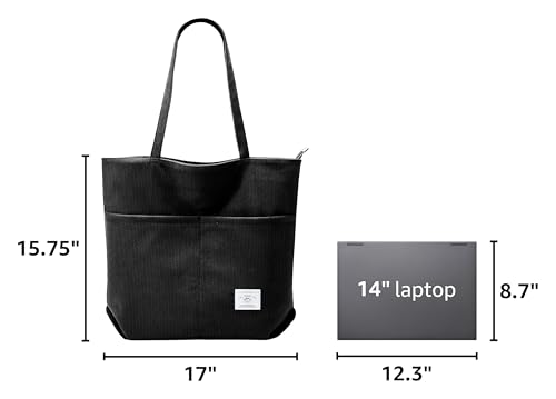 KALIDI Women Corduroy Tote Bag Zipper Casual Tote's Handbag Big Capacity Shoulder Bag with Pockets - color: D-black