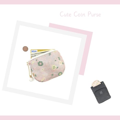 Handmade Women Coin Purse Brocade Zipper Wallet Rosary Pouch Silk Jewelry Bag - Pink - color: Pink
