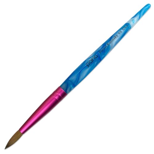 PANA Pure Kolinsky Hair Acrylic Nail Brush - Round Shape Pink Ferrule with White Swirl Blue Handle (Size 6) - Nail Brush for Acrylic Nail Application, Nail Extension, Manicure Pedicure Salon Beginner - color: White Swirl Blue, size: Size 6