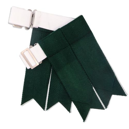 Kilt Flashes for Men with Heavy Buckle Adjusters, Plain & Tartan Kilt Sock Flashes. - color: Green Plain 030flbu