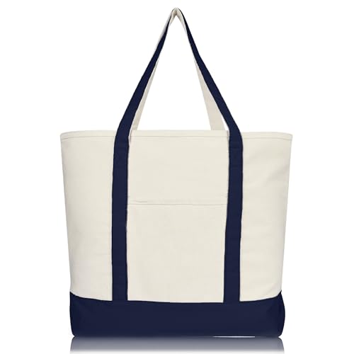 22" Heavy Duty Cotton Canvas Tote Bag (Zippered) - color: Navy Blue