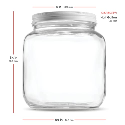 Paksh Novelty 64 oz Mason Jar, Half Gallon Jar, Wide Mouth, Clear, 4 Pack