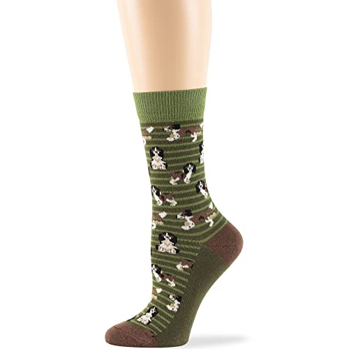 7BIGSTARS Women Cotton Crew Socks, Patterned 4 Pack, M 5-9 - L 8-12 - color: 14 - Olive Green, Light Navy, Light Beige, Dark Navy (A33), size: 8-12