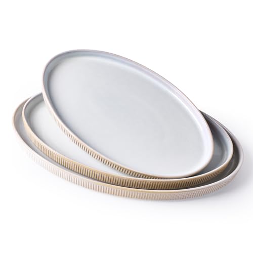 famiware Large Serving Platters Set of 3 Sizes - Oval, Cappuccino White - color: Cappuccino White