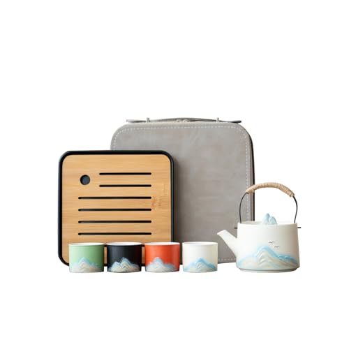 Chinese Tea Set – White Porcelain Gongfu Teapot with 4 Colors Cups & Tea Tray & Tea Strainer, Travel Tea Set with Carrying Case for Tea Ceremony, Daily Tea Ritual, Asian Style Gift - color: White Teapot & 4-Color Teacups