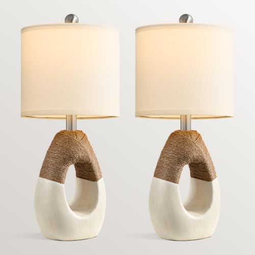 OYEARS 19'' Small Boho Table Lamps for Bedroom Set of 2 for Bedside - color: Beige and White