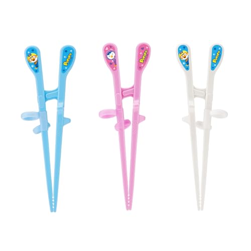 Edison Pororo Training Chopsticks, 2 Step Beginner Learning Chopsticks, BPA-Free Plastic, Korean Food, Japanese Food, Sushi, Dishwasher Safe, Blue, Made in Korea (Right Hand)