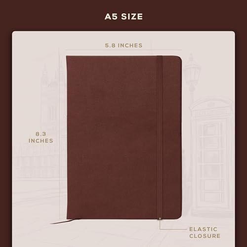 BEECHMORE BOOKS A5 5x8 Lined Leather Journal For Men, 120 GSM with Gift Box - color: Chestnut Brown, size: A5 - 5.8" x 8.3" Medium