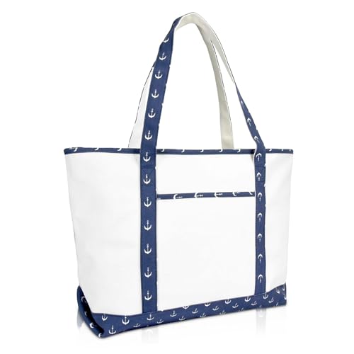 DALIX 23" Premium 24 oz. Cotton Canvas Shopping Tote Bag - color: Navy Blue Anchor