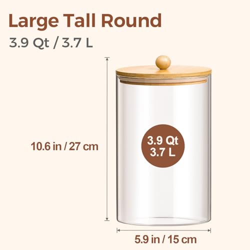 ComSaf Glass Storage Jars with Bamboo Lids 3.9 Qt 2 Pack Large Pantry Round - color: 3.9Qt/1Gallon-Round-2Pack