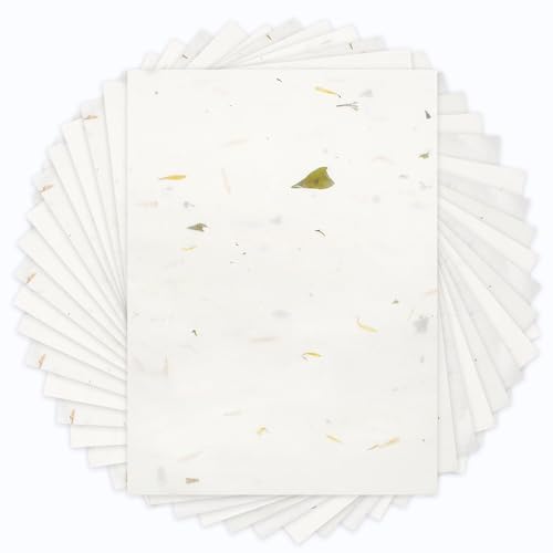 Benvo 50 Sheets A4 Natural Mulberry Paper Visible Leaves Fiber Rice Paper Printable Decoupage Tissue Paper Sheets for Writing, Painting, Card Making, DIY Crafts(8.3x11.7in, Semi Transparent Off White) - color: semi transparent