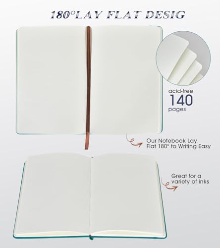 Biuwory A5 Hardcover Blank Journal Notebook, Leather Sketchbook for Drawing - color: Blue, size: Plain-140 Pages (5.7"×8.3")
