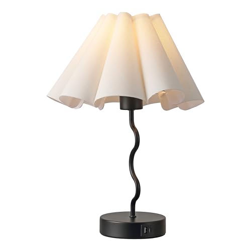 EOEYYOYB Pleated Table Lamp, Table Lamp for Bedroom, Bedside Lamps for Nightstand with Linen Lampshade, Modern Lamp for Bedroom Home Office Decor, Black - color: Black