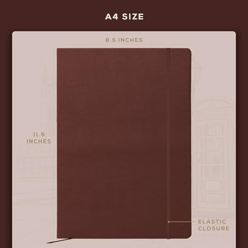 BEECHMORE BOOKS A4 8.5x11.5 Lined Leather Journal For Men 120 GSM, Gift Box - color: Chestnut Brown, size: A4 - 8.5" x 11.5" Large