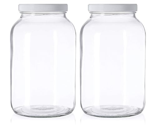 kitchentoolz 1 Gallon Glass Mason Jars – Extra Large Wide Mouth Jars with Airtight Lids – Perfect for Sourdough Starter, Fermenting, Pickling, and Storage – Made in the USA – Pack of 2 - color: Clear, size: Pack of 2
