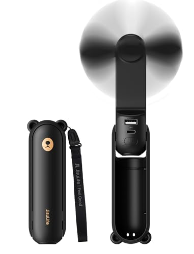 JISULIFE 3 IN 1 Portable Fan with Power Bank & Flashlight Featured - color: Black