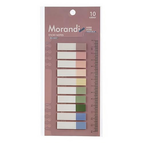 Transparent Sticker with Ruler, 10 Color Index Label, 200 Sheets, 8.7 x 3.1 inches, Brown and Blue (Brown) - color: Brown