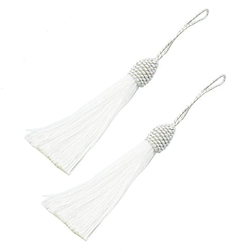20pcs 6 Inch Silky Tassels with Chinese Knot for DIY Crafts(White) - color: White