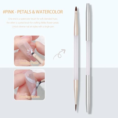 2Pcs Nail Art Brushes Set for Flower Petal Butterfly Drawing, 3D Gel Acrylic Nail Brush, Fine Liner Nails Design Tool, Professional Watercolor Painting Pen for Manicure DIY Salon - color: Flower Painting Brush