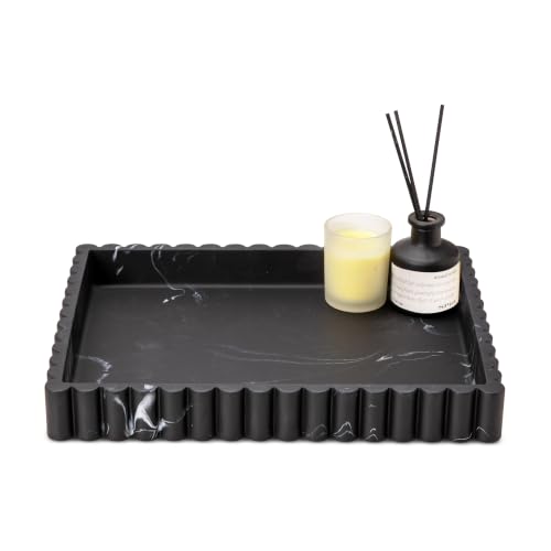 12" Black Resin Decorative Tray, Home Decor for Coffee Table - color: Black White