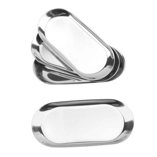 12 Pack 7 Inch Oval Stainless Steel Decorative Tray, Stainless Steel Tea Fruit Tray, 7 inch Silver Oval Trays for Bathroom Vanity, Jewelry, Perfume & Key Organizer (Silver) - size: 12 Pack 7 Inch