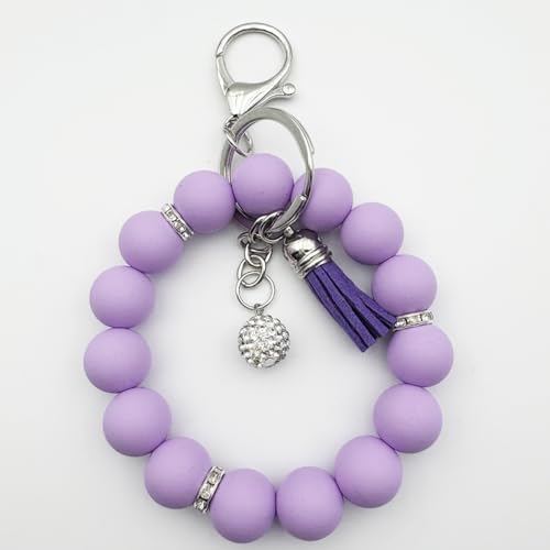 Unpafcxddyig Silicone Bead Keychain Bracelet Wristlet Key Ring - color: Purple