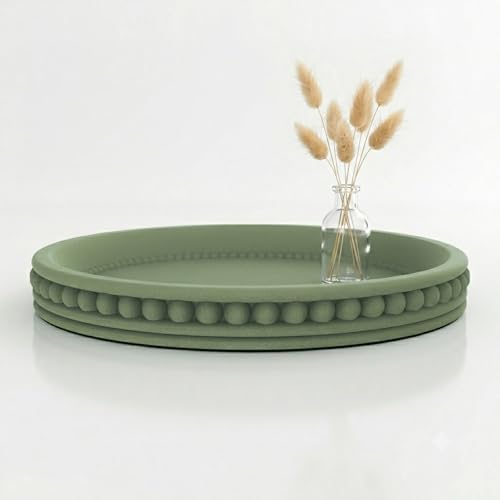 Round Solid Concrete Tray, Fluted Centerpiece for Coffee Table Decor 11" - color: Green