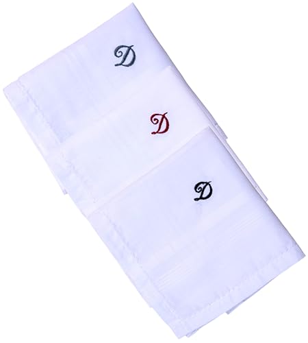 Monogrammed Handkerchiefs for Men 3-Pack Cotton, White Hankies - color: D