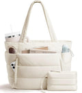 Bagstellar Puffer Tote Bag for Women, Lightweight Puffy Travel Gym Work Bag - color: Cream
