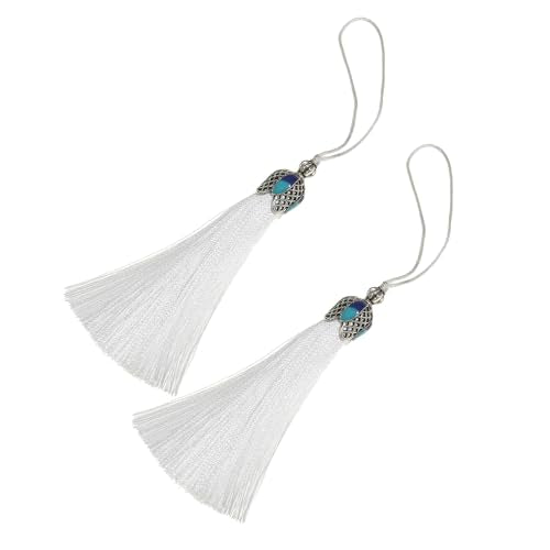 20pcs 16cm/6.3inches Vintage Silver Color Bookmark Tassels Silky Handmade Soft Craft Tassels with Loops for Bookmarks, Crafts and Jewelry Making (White) - color: White