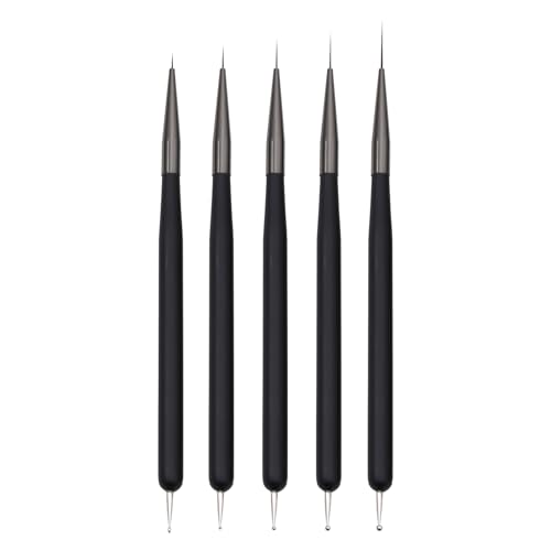 Nail Art Brushes, 5Pcs Nail Art Liner Brushes, Dotting Pen Tools, Painting Art Design Brush Set for Long Lines, Thin Details, Fine Drawing Sizes 7/9/11/15/22mm, Black - color: Black