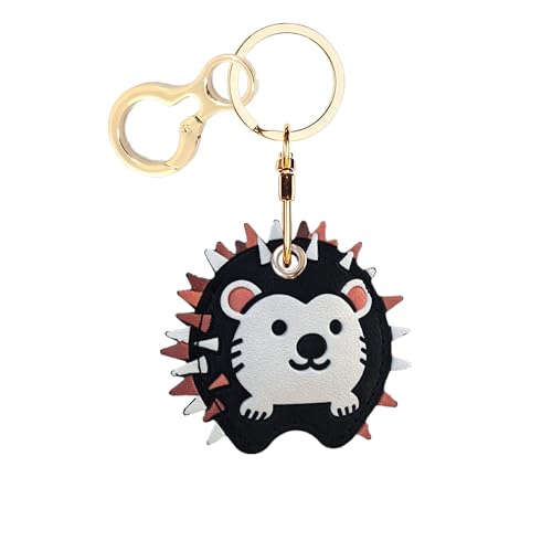 Leather Keychain Holder Protective Case Compatible with Apple AirTag - color: Hedgehog