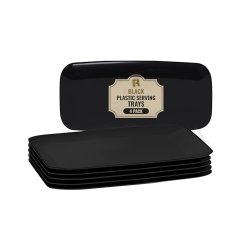R-kay 4 Pack Black Plastic Serving Tray for Party - Black Serving Tray 10 x 5.5 Inch - Dessert Trays for Food - Party Serving Trays for Entertaining - Premium Party Trays - color: Black, size: 10 Inch