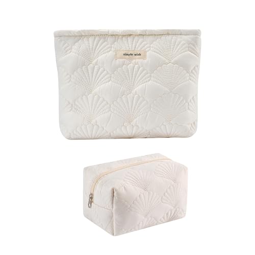 RSRSLEII 2Pcs Quilted Cotton Seashell Makeup bag, Travel Toiletry Bag,White - color: 2Pcs White