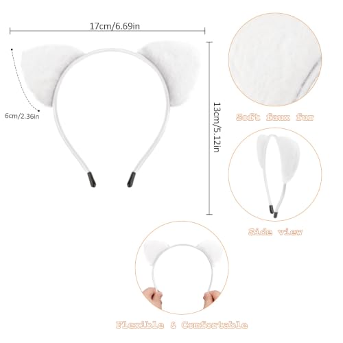 Cat Ears Headband White Kitty Ears Fuzzy Lightweight - color: White Furry