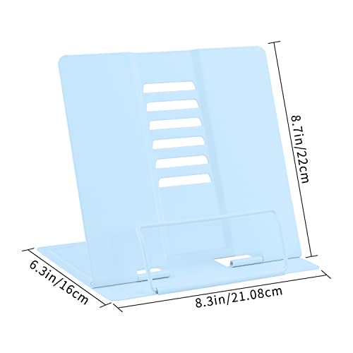 Honagu Metal Desk Book Holder, Adjustable Cookbook & Document Holder, Portable Bookstand for Music Books, Textbooks, Recipes, Tablets & iPads (Macaron Blue) - color: Macaron Blue