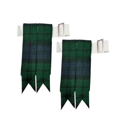 Men's Men's Tartans Kilt Flashes with Heavy Buckle Elastic Adjusters Fit - color: Black Watch