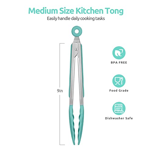 U-Taste Kitchen Tong for Cooking, 600ºF Heat-Resistant Silicon, 9"/Aqua Sky - color: Aqua Sky, size: 9 inch