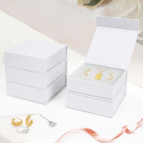 Mirgrime Jewelry Gift Boxes, 5 Pack 3.5x3.5x1 inch Small Jewelry Boxes, Cardboard Box for Necklaces Bracelet Earring Ring (White) - color: Magnetic Box-sxh-5-w