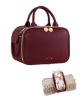 Prite Large Makeup Bag, Waterproof Travel Cosmetic Case with Brush Holder - color: Burgundy, size: Large