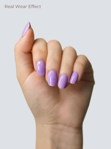 Real Gel Nail Strips (No UV Light Needed) - 44Pcs Salon Quality Nail Stickers - Long Lasting Polish Wraps for Women, Easy Apply & Remove (Lilac Dream Purple) - color: Lilac Dream Purple